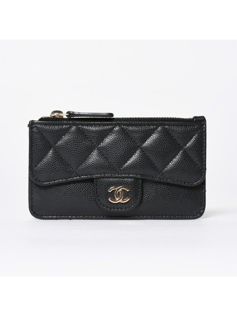Chanel Coin Purse CC Logo Caviar Leather Black Gold